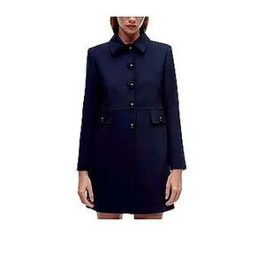 ZARA NAVY BLUE COAT JACKET BRIGHT LINING SIZE LARGE NWOT